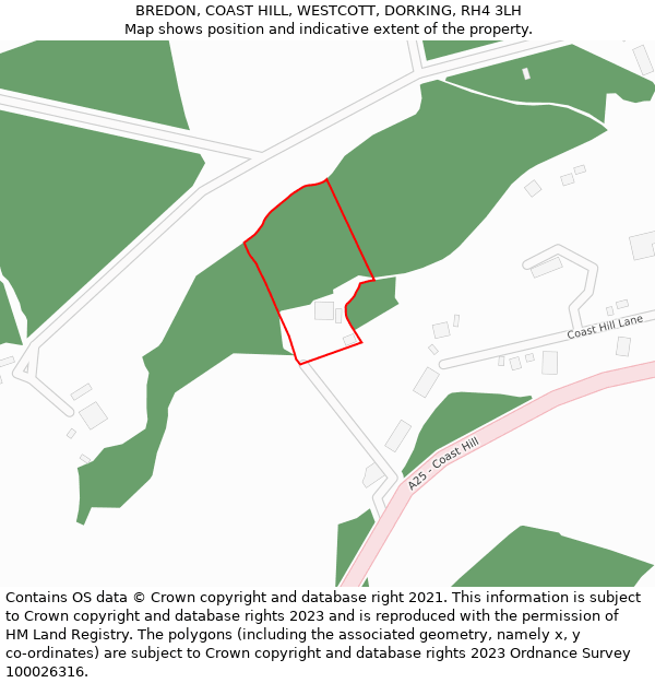 BREDON, COAST HILL, WESTCOTT, DORKING, RH4 3LH: Location map and indicative extent of plot
