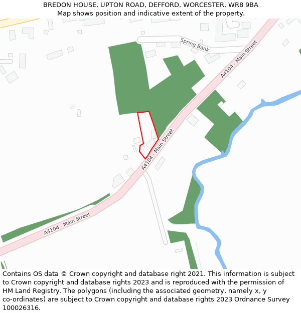 BREDON HOUSE, UPTON ROAD, DEFFORD, WORCESTER, WR8 9BA: Location map and indicative extent of plot