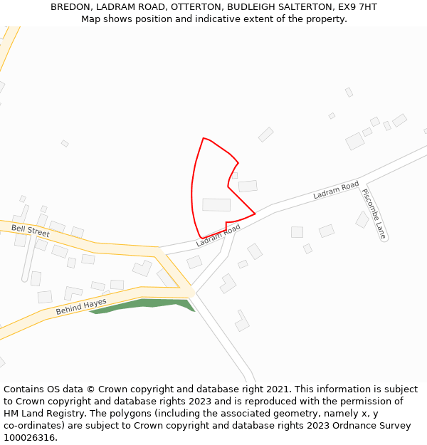 BREDON, LADRAM ROAD, OTTERTON, BUDLEIGH SALTERTON, EX9 7HT: Location map and indicative extent of plot