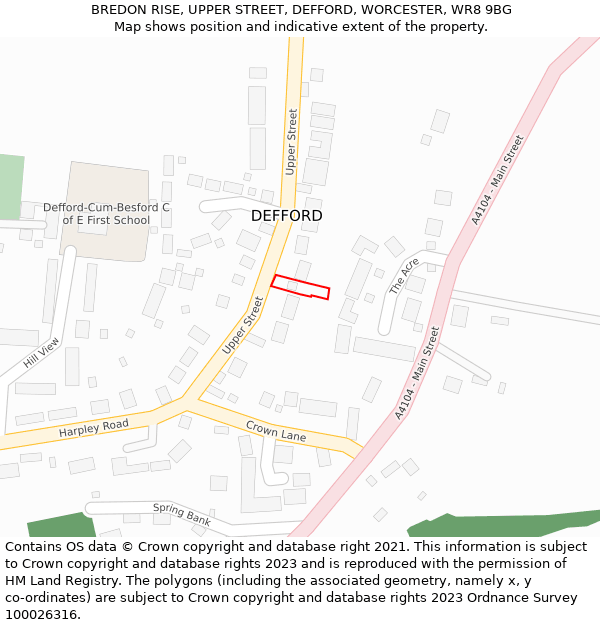 BREDON RISE, UPPER STREET, DEFFORD, WORCESTER, WR8 9BG: Location map and indicative extent of plot