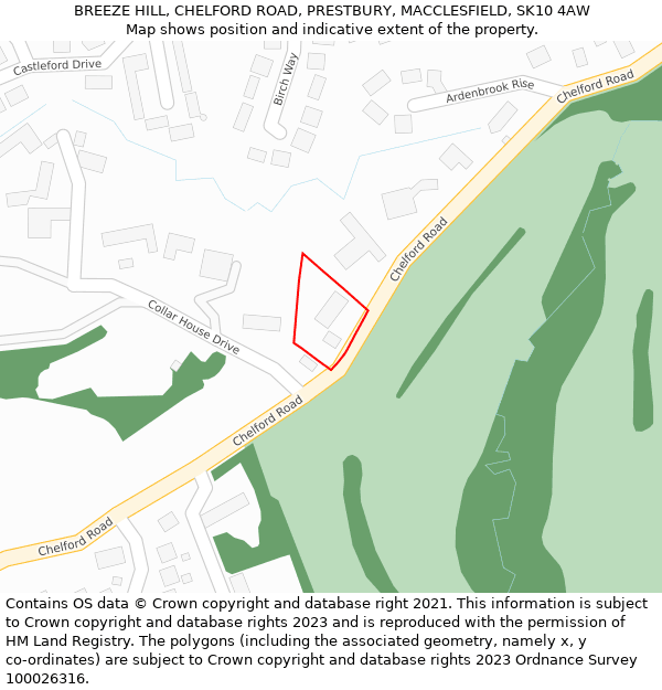 BREEZE HILL, CHELFORD ROAD, PRESTBURY, MACCLESFIELD, SK10 4AW: Location map and indicative extent of plot