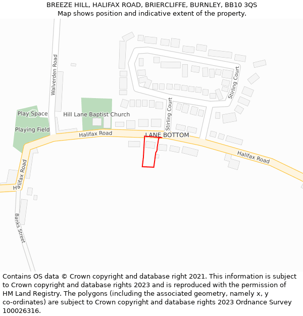 BREEZE HILL, HALIFAX ROAD, BRIERCLIFFE, BURNLEY, BB10 3QS: Location map and indicative extent of plot