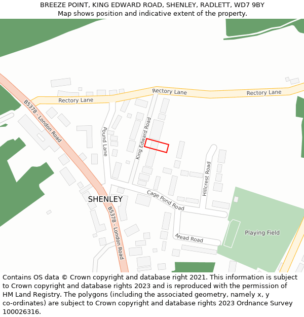 BREEZE POINT, KING EDWARD ROAD, SHENLEY, RADLETT, WD7 9BY: Location map and indicative extent of plot