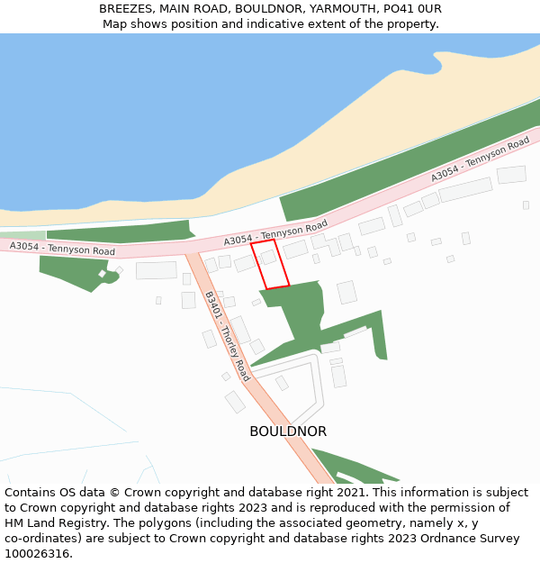 BREEZES, MAIN ROAD, BOULDNOR, YARMOUTH, PO41 0UR: Location map and indicative extent of plot