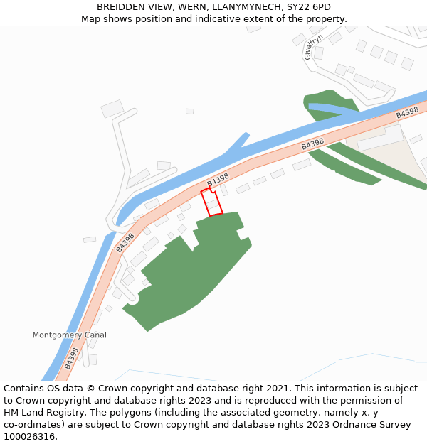 BREIDDEN VIEW, WERN, LLANYMYNECH, SY22 6PD: Location map and indicative extent of plot