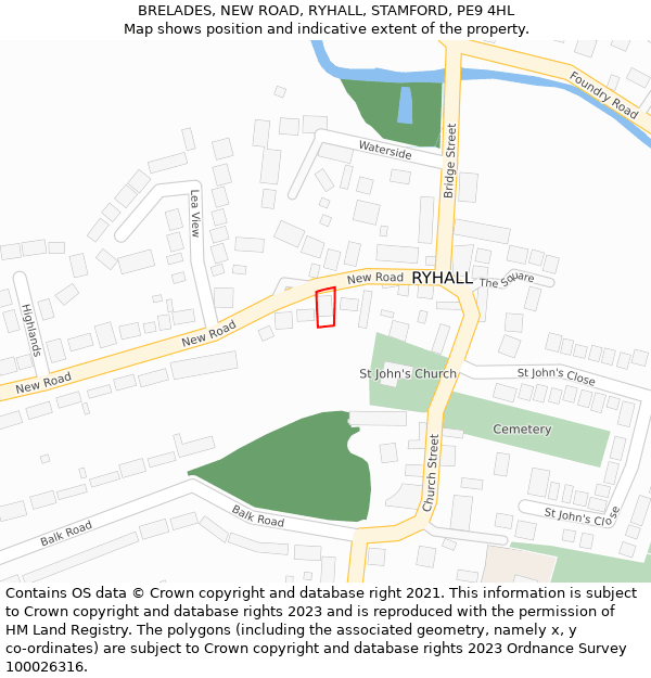 BRELADES, NEW ROAD, RYHALL, STAMFORD, PE9 4HL: Location map and indicative extent of plot