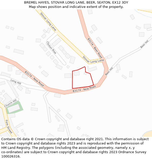 BREMEL HAYES, STOVAR LONG LANE, BEER, SEATON, EX12 3DY: Location map and indicative extent of plot