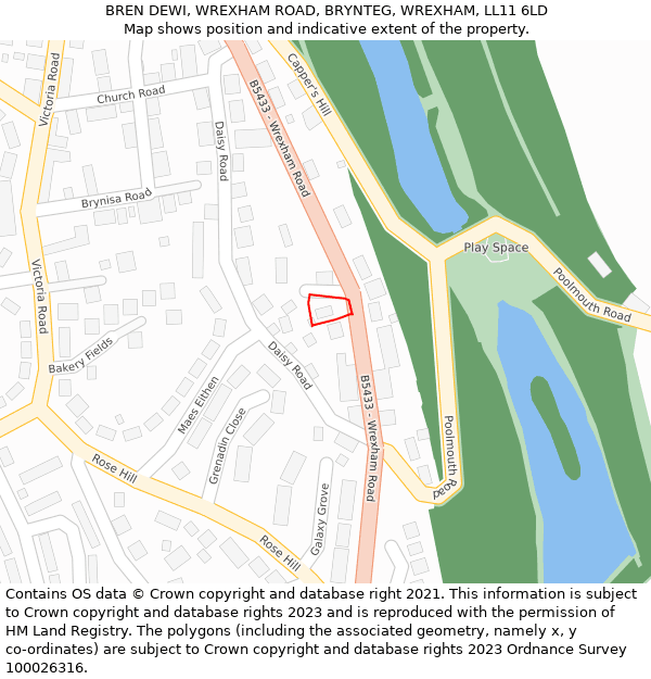 BREN DEWI, WREXHAM ROAD, BRYNTEG, WREXHAM, LL11 6LD: Location map and indicative extent of plot