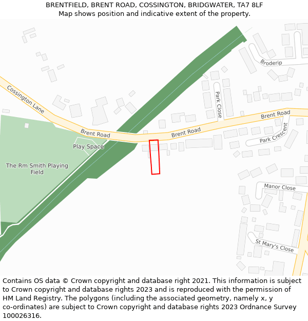 BRENTFIELD, BRENT ROAD, COSSINGTON, BRIDGWATER, TA7 8LF: Location map and indicative extent of plot