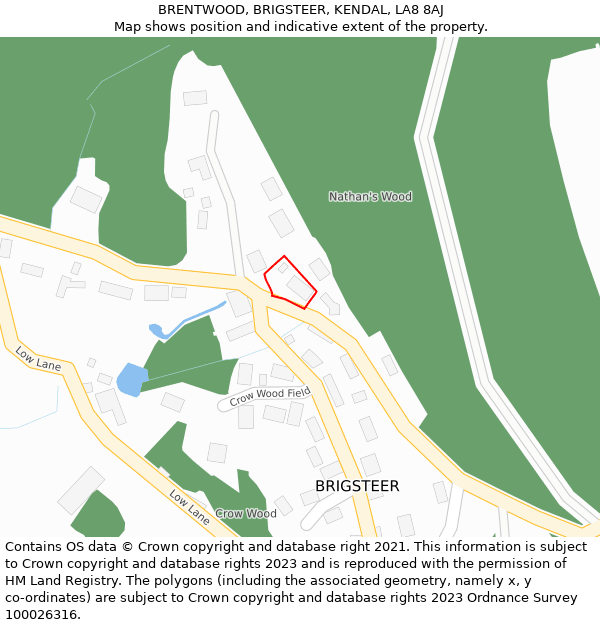 BRENTWOOD, BRIGSTEER, KENDAL, LA8 8AJ: Location map and indicative extent of plot