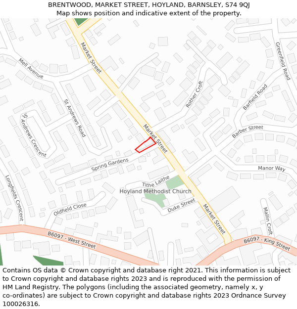 BRENTWOOD, MARKET STREET, HOYLAND, BARNSLEY, S74 9QJ: Location map and indicative extent of plot