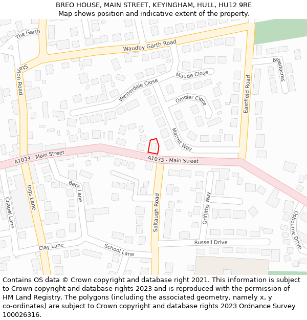 BREO HOUSE, MAIN STREET, KEYINGHAM, HULL, HU12 9RE: Location map and indicative extent of plot