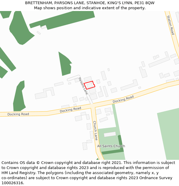BRETTENHAM, PARSONS LANE, STANHOE, KING'S LYNN, PE31 8QW: Location map and indicative extent of plot