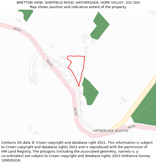BRETTON VIEW, SHEFFIELD ROAD, HATHERSAGE, HOPE VALLEY, S32 1DA: Location map and indicative extent of plot