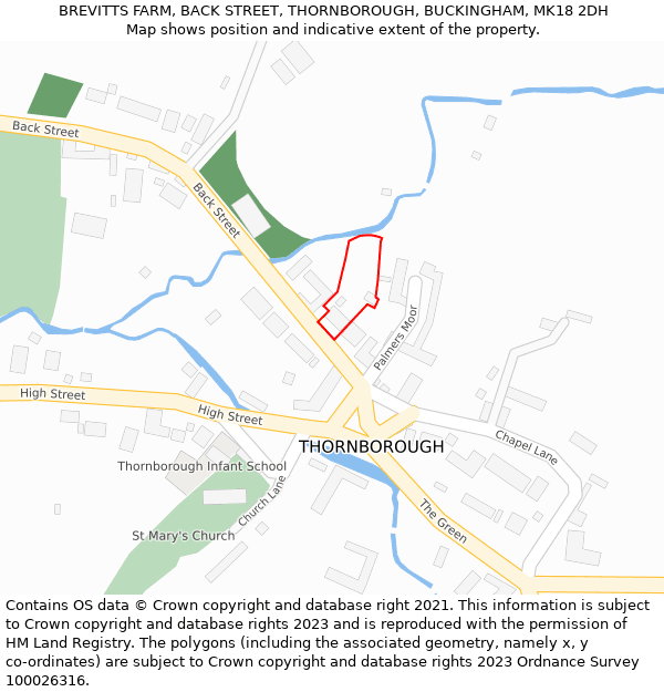 BREVITTS FARM, BACK STREET, THORNBOROUGH, BUCKINGHAM, MK18 2DH: Location map and indicative extent of plot