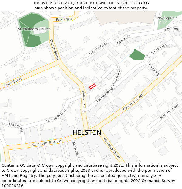 BREWERS COTTAGE, BREWERY LANE, HELSTON, TR13 8YG: Location map and indicative extent of plot