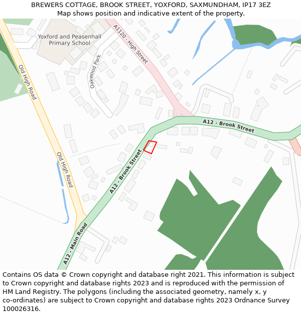 BREWERS COTTAGE, BROOK STREET, YOXFORD, SAXMUNDHAM, IP17 3EZ: Location map and indicative extent of plot