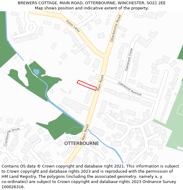 BREWERS COTTAGE, MAIN ROAD, OTTERBOURNE, WINCHESTER, SO21 2EE: Location map and indicative extent of plot