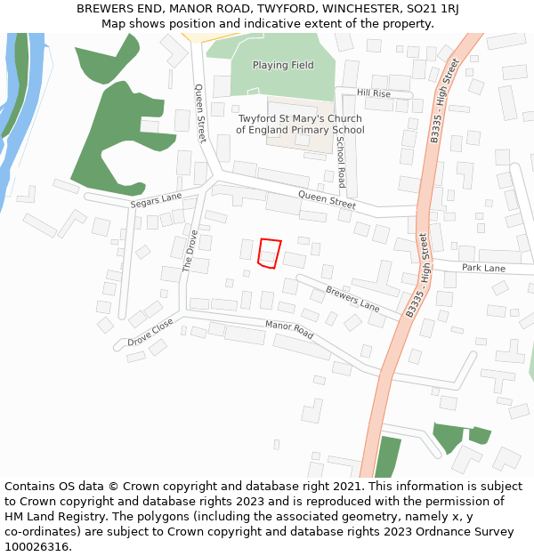 BREWERS END, MANOR ROAD, TWYFORD, WINCHESTER, SO21 1RJ: Location map and indicative extent of plot