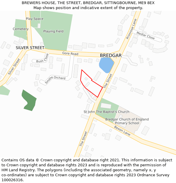 BREWERS HOUSE, THE STREET, BREDGAR, SITTINGBOURNE, ME9 8EX: Location map and indicative extent of plot