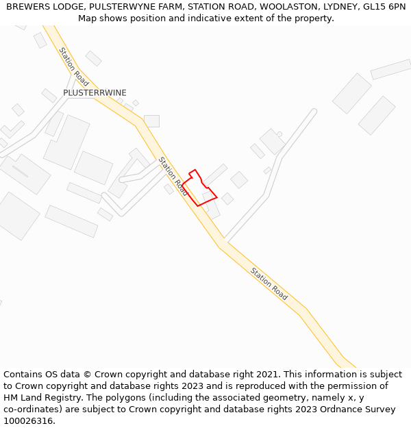 BREWERS LODGE, PULSTERWYNE FARM, STATION ROAD, WOOLASTON, LYDNEY, GL15 6PN: Location map and indicative extent of plot