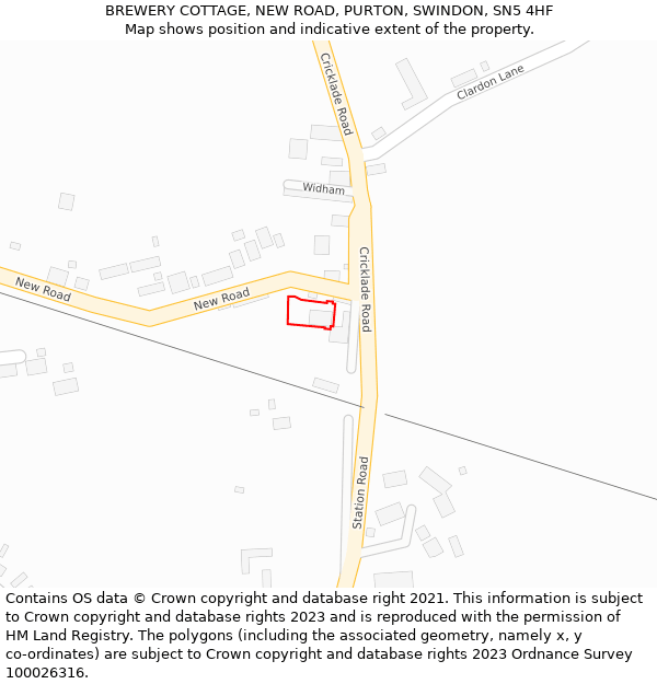 BREWERY COTTAGE, NEW ROAD, PURTON, SWINDON, SN5 4HF: Location map and indicative extent of plot