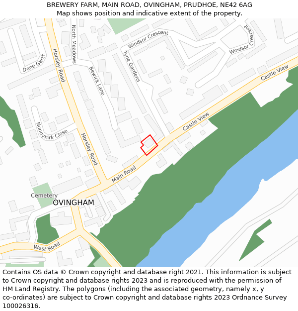 BREWERY FARM, MAIN ROAD, OVINGHAM, PRUDHOE, NE42 6AG: Location map and indicative extent of plot