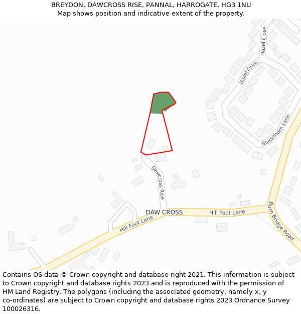 BREYDON, DAWCROSS RISE, PANNAL, HARROGATE, HG3 1NU: Location map and indicative extent of plot