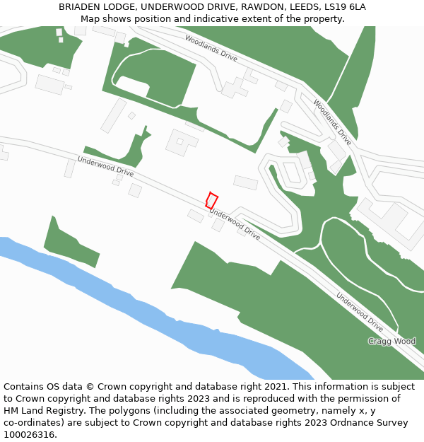 BRIADEN LODGE, UNDERWOOD DRIVE, RAWDON, LEEDS, LS19 6LA: Location map and indicative extent of plot