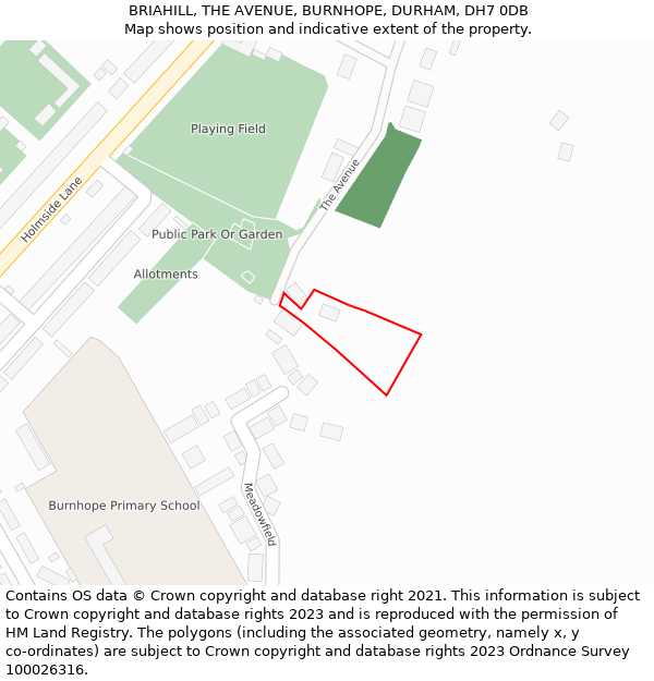 BRIAHILL, THE AVENUE, BURNHOPE, DURHAM, DH7 0DB: Location map and indicative extent of plot