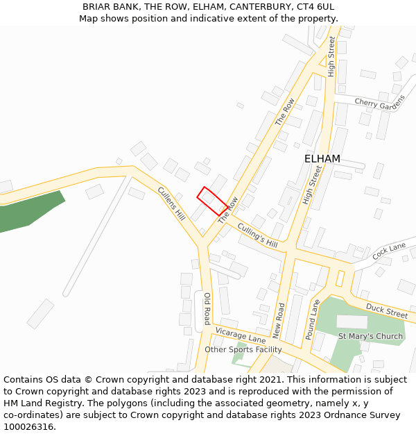 BRIAR BANK, THE ROW, ELHAM, CANTERBURY, CT4 6UL: Location map and indicative extent of plot