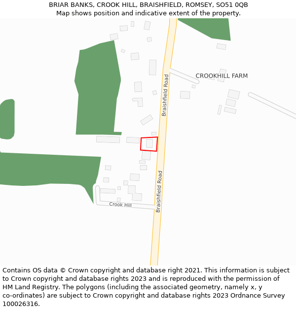 BRIAR BANKS, CROOK HILL, BRAISHFIELD, ROMSEY, SO51 0QB: Location map and indicative extent of plot