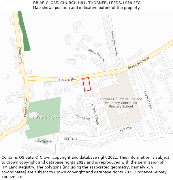 BRIAR CLOSE, CHURCH HILL, THORNER, LEEDS, LS14 3EG: Location map and indicative extent of plot