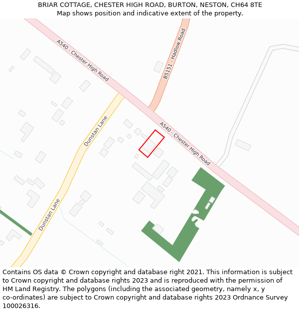 BRIAR COTTAGE, CHESTER HIGH ROAD, BURTON, NESTON, CH64 8TE: Location map and indicative extent of plot