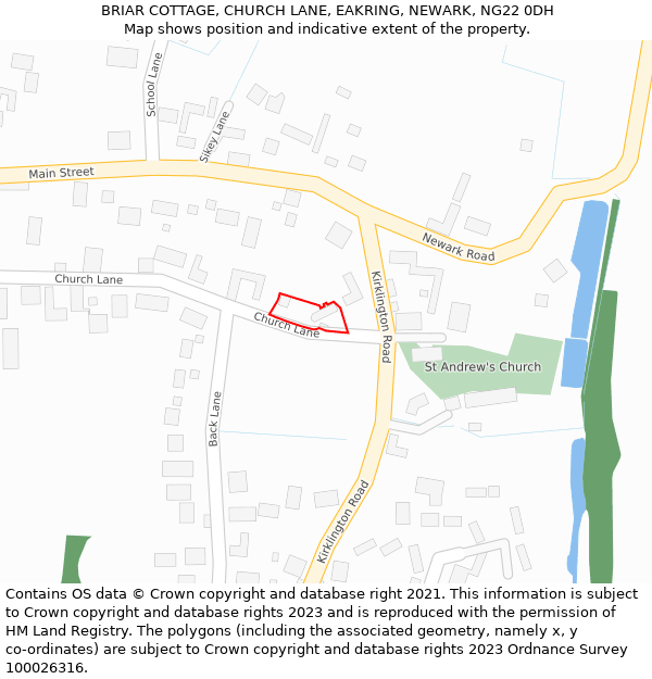 BRIAR COTTAGE, CHURCH LANE, EAKRING, NEWARK, NG22 0DH: Location map and indicative extent of plot
