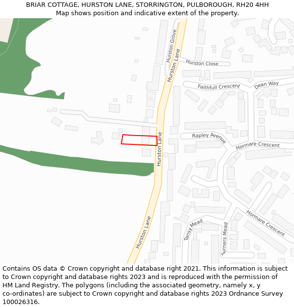 BRIAR COTTAGE, HURSTON LANE, STORRINGTON, PULBOROUGH, RH20 4HH: Location map and indicative extent of plot