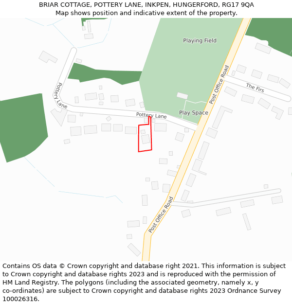 BRIAR COTTAGE, POTTERY LANE, INKPEN, HUNGERFORD, RG17 9QA: Location map and indicative extent of plot