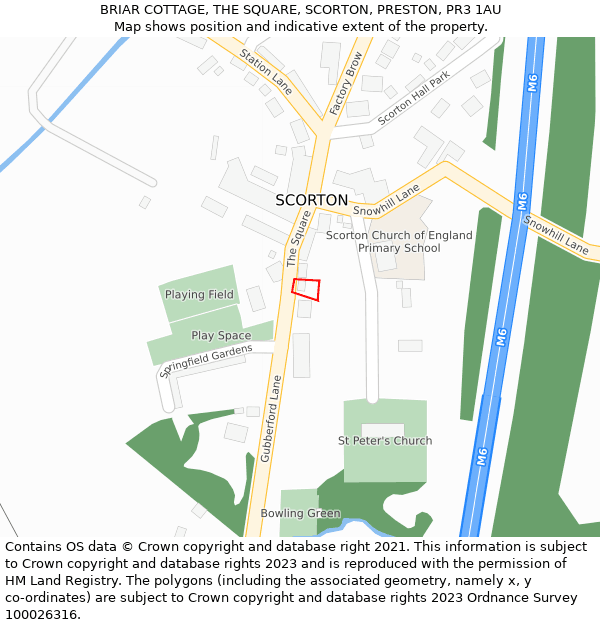 BRIAR COTTAGE, THE SQUARE, SCORTON, PRESTON, PR3 1AU: Location map and indicative extent of plot