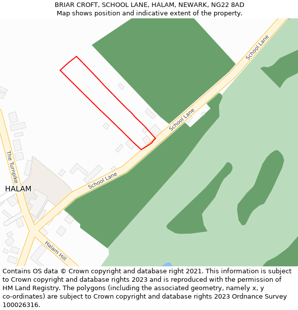 BRIAR CROFT, SCHOOL LANE, HALAM, NEWARK, NG22 8AD: Location map and indicative extent of plot