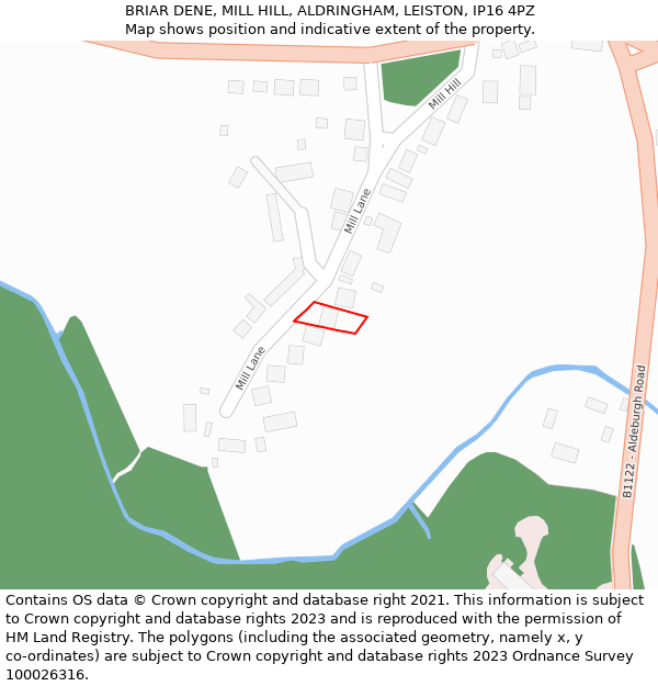 BRIAR DENE, MILL HILL, ALDRINGHAM, LEISTON, IP16 4PZ: Location map and indicative extent of plot