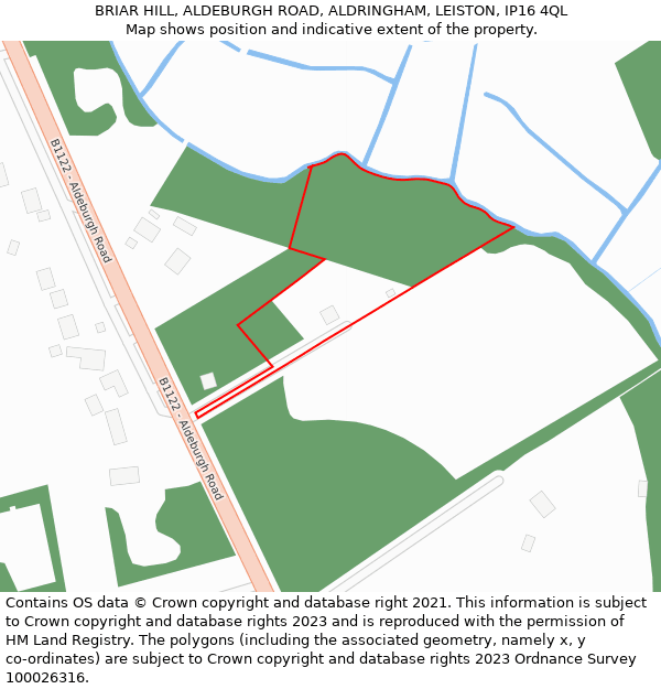 BRIAR HILL, ALDEBURGH ROAD, ALDRINGHAM, LEISTON, IP16 4QL: Location map and indicative extent of plot