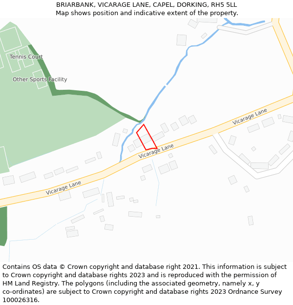 BRIARBANK, VICARAGE LANE, CAPEL, DORKING, RH5 5LL: Location map and indicative extent of plot