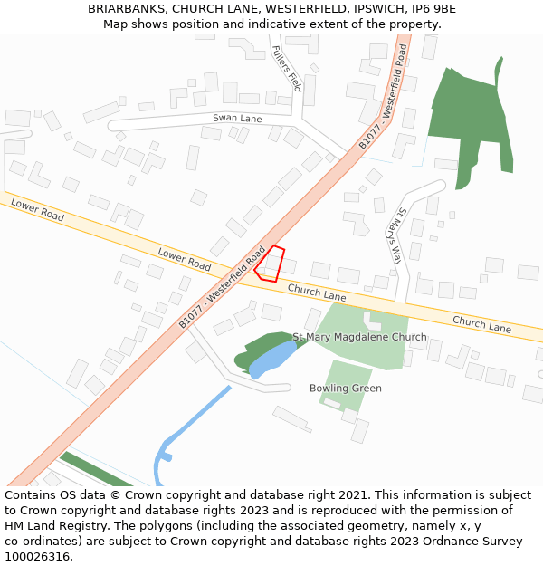 BRIARBANKS, CHURCH LANE, WESTERFIELD, IPSWICH, IP6 9BE: Location map and indicative extent of plot