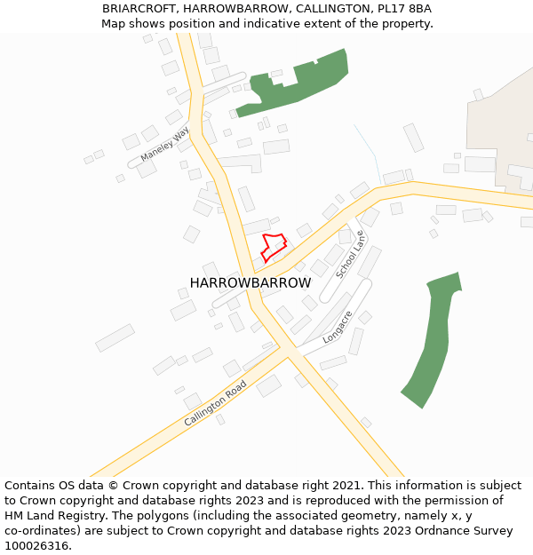 BRIARCROFT, HARROWBARROW, CALLINGTON, PL17 8BA: Location map and indicative extent of plot
