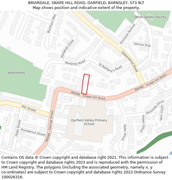 BRIARDALE, SNAPE HILL ROAD, DARFIELD, BARNSLEY, S73 9LT: Location map and indicative extent of plot
