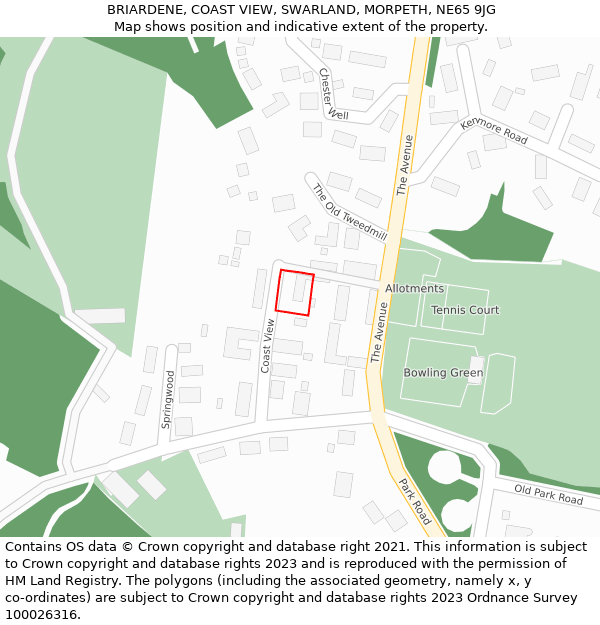 BRIARDENE, COAST VIEW, SWARLAND, MORPETH, NE65 9JG: Location map and indicative extent of plot