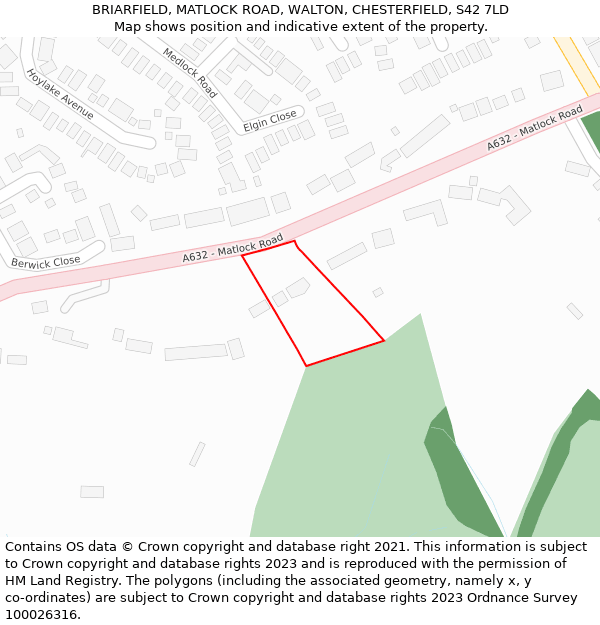 BRIARFIELD, MATLOCK ROAD, WALTON, CHESTERFIELD, S42 7LD: Location map and indicative extent of plot