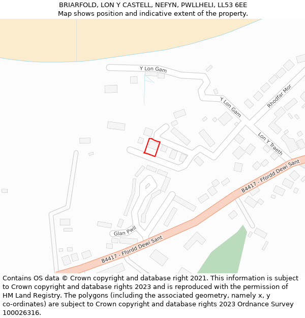BRIARFOLD, LON Y CASTELL, NEFYN, PWLLHELI, LL53 6EE: Location map and indicative extent of plot