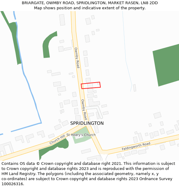 BRIARGATE, OWMBY ROAD, SPRIDLINGTON, MARKET RASEN, LN8 2DD: Location map and indicative extent of plot