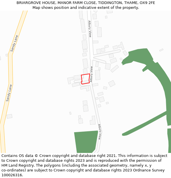 BRIARGROVE HOUSE, MANOR FARM CLOSE, TIDDINGTON, THAME, OX9 2FE: Location map and indicative extent of plot